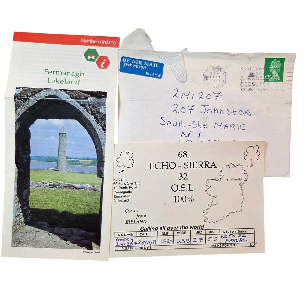 Vintage 1998 Northern Ireland QSL Card Fermanagh Lakeland Brochure and Envelope